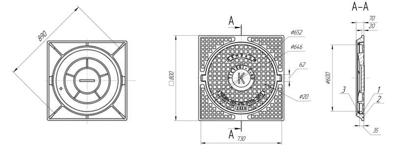 Чертеж тяжелого чугунного люка Т (С150)-1-8-60