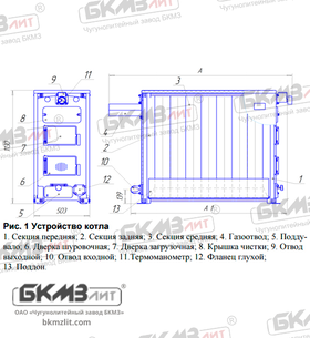 Чугунный твердотопливный котел КЧВр-80Т